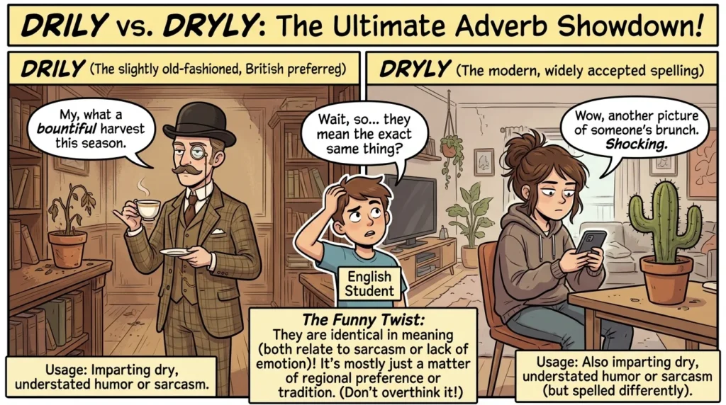 drily vs dryly
